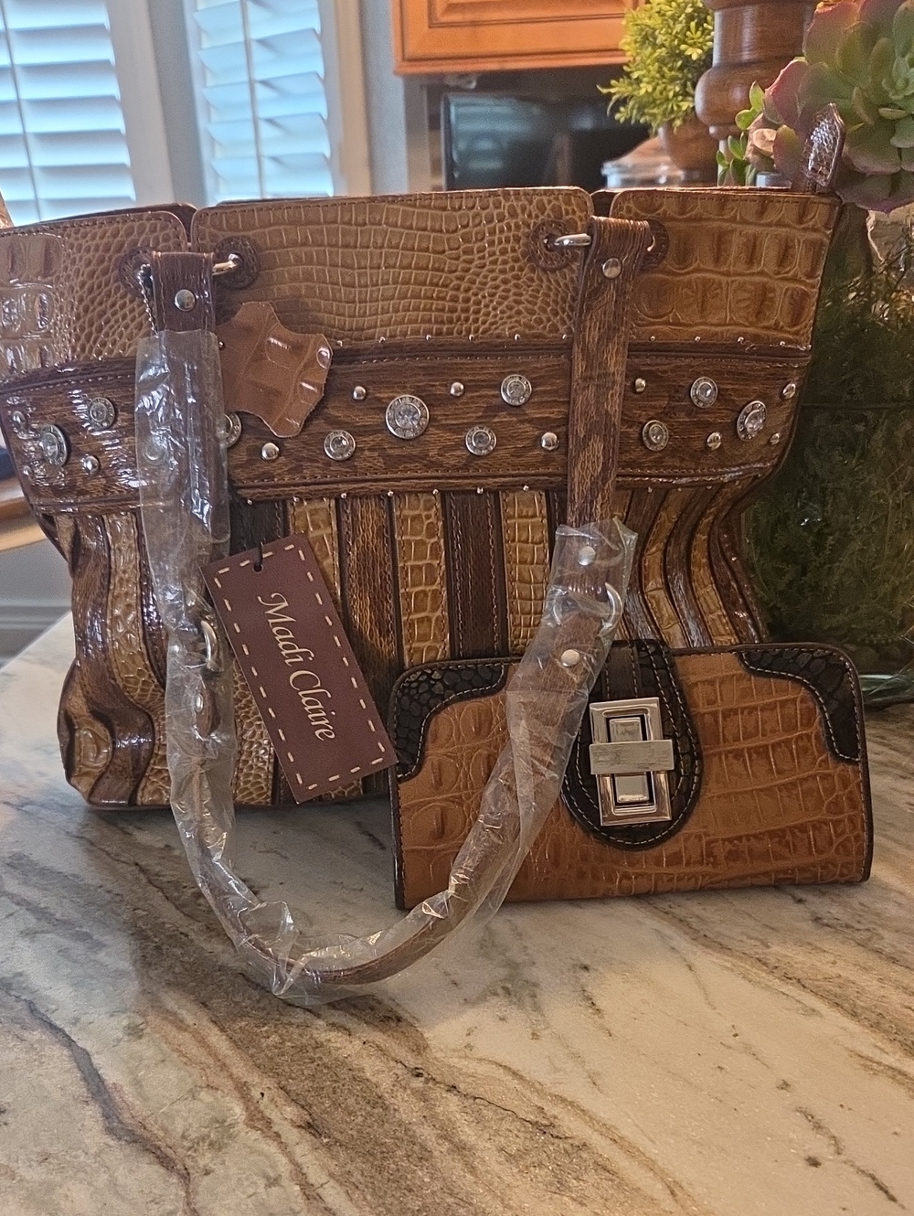 Madi CLAIRE Elegant Brown and Tan Women's Shoulder Bag With Matching Wallet